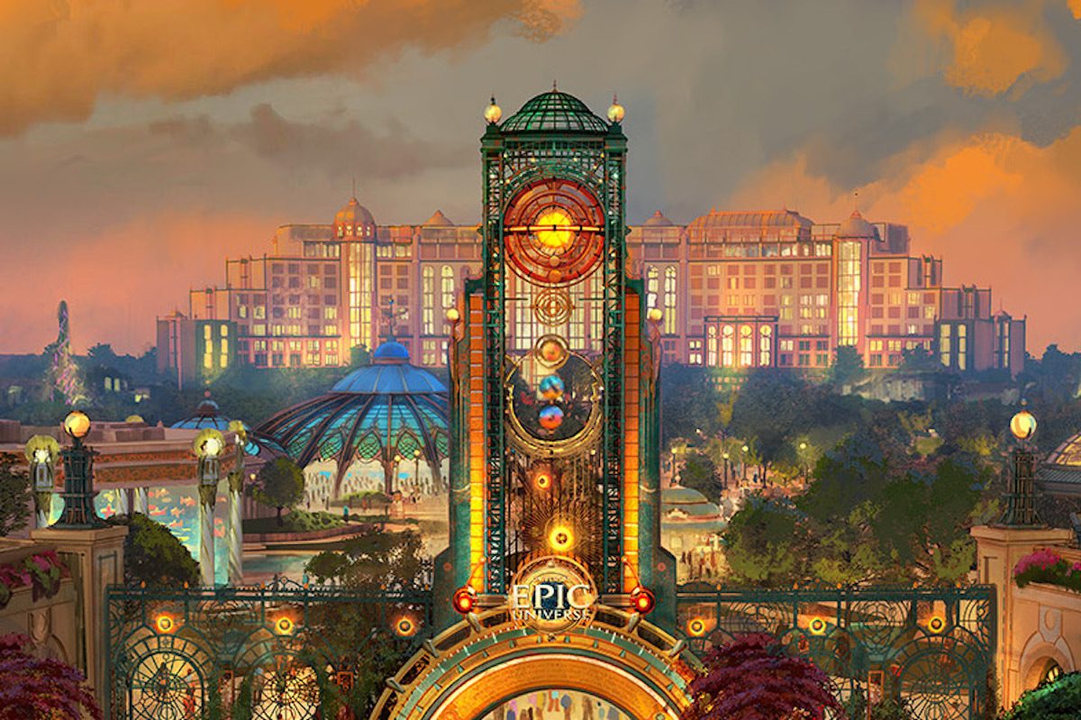 Chronos Tower concept art for Epic Universe