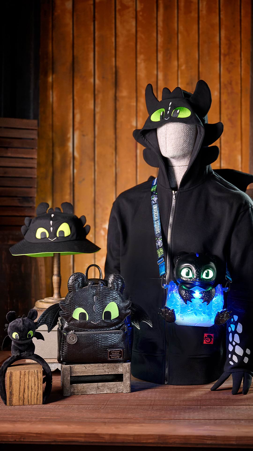 The Toothless collection, including the light-up Toothless-themed popcorn bucket
