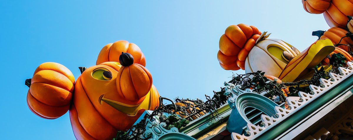 Mickey Mouse and Donald Duck pumpkins at Disneyland during Halloween Time