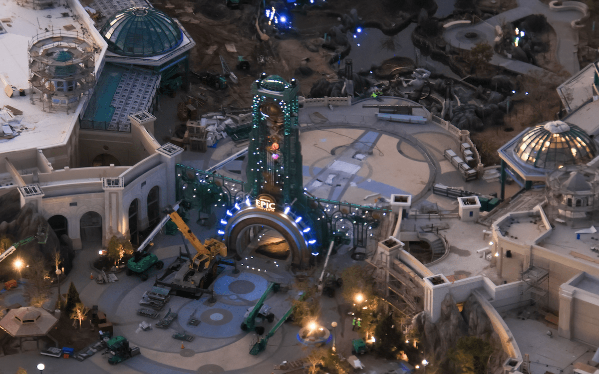 Epic Universe Chronos at night