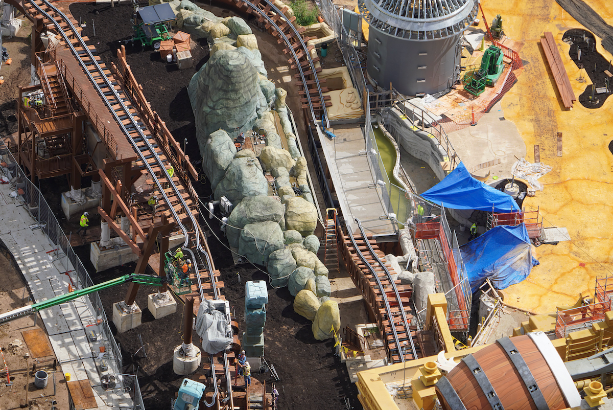 Donkey Kong track-jumping roller coaster construction