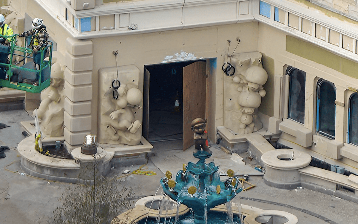 Super Star Store side entrance, with Mario fountain